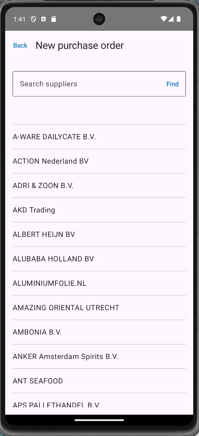 Choosing a supplier while creating a purchase order.